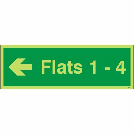 Glow in the dark Flats 1 - 4 Arrow Left Wayfinding Sign