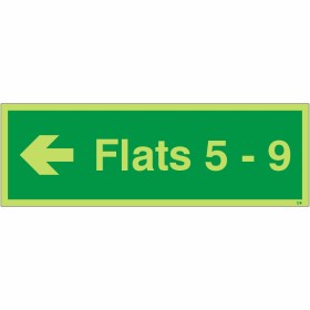 Glow in the dark Flats 5-9 arrow left wayfinding sign