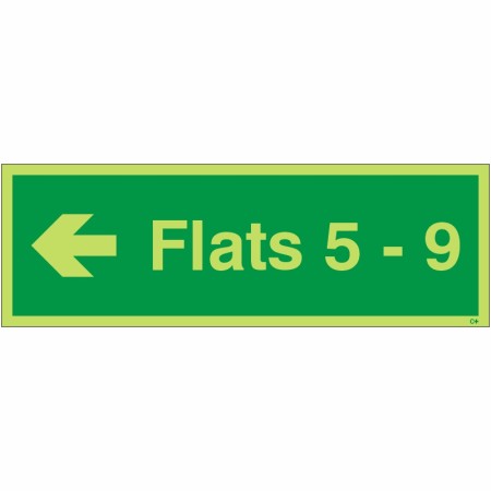 Glow in the dark Flats 5-9 arrow left wayfinding sign