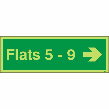Glow in the dark Flats 5-9 arrow right wayfinding sign