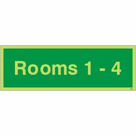 Glow in the dark Rooms 1-4 wayfinding safety sign