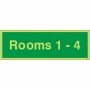 Glow in the dark Rooms 1-4 wayfinding safety sign