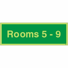 Glow in the Dark Rooms 5 - 9 Wayfinding Sign