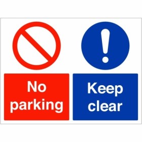 No parking keep clear sign with prohibition and mandatory symbols