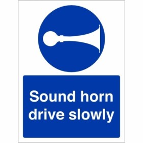 Sound Horn Drive Slowly mandatory safety sign with horn symbol