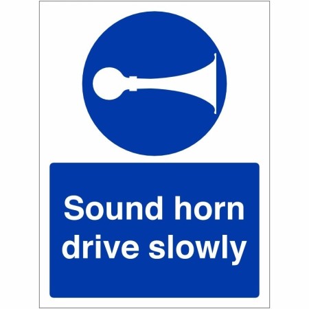 Sound Horn Drive Slowly mandatory safety sign with horn symbol