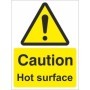 Caution Hot Surface warning sign with yellow background and hazard symbol