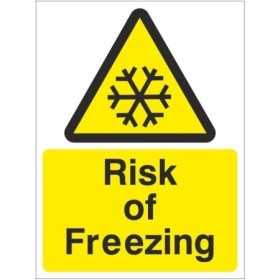 Risk of freezing temperature warning sign with snowflake symbol