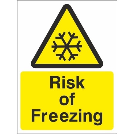 Risk of freezing temperature warning sign with snowflake symbol