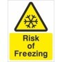 Risk of freezing temperature warning sign with snowflake symbol