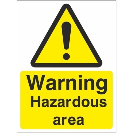 Warning Hazardous Area sign with warning symbol and hazardous area message