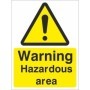 Warning Hazardous Area sign with warning symbol and hazardous area message
