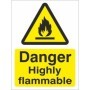 Danger highly flammable warning safety sign with flame symbol
