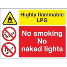 Highly flammable LPG sign with no smoking and no naked lights warnings