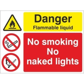 Danger flammable liquid sign with no smoking and no naked lights warnings