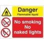 Danger flammable liquid sign with no smoking and no naked lights warnings