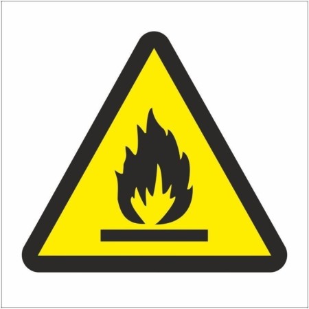 Flammable hazard symbol warning sign with flame icon