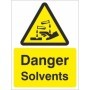 Danger solvents warning sign with corrosive hazard symbol