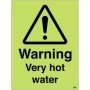 Warning Very Hot Water glow in the dark safety sign with hazard symbol