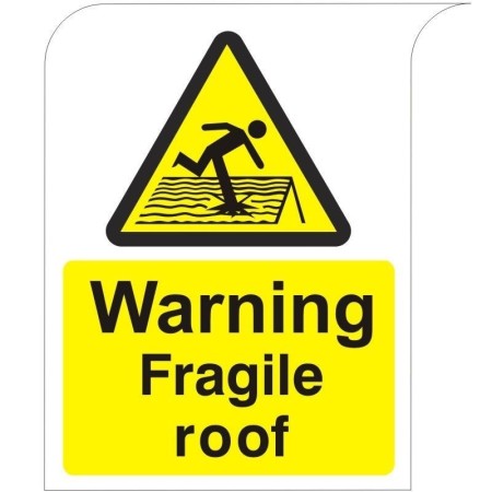 Warning Fragile Roof Sign with falling person hazard symbol