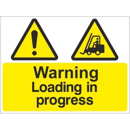 Warning Loading In Progress safety sign with forklift hazard symbol