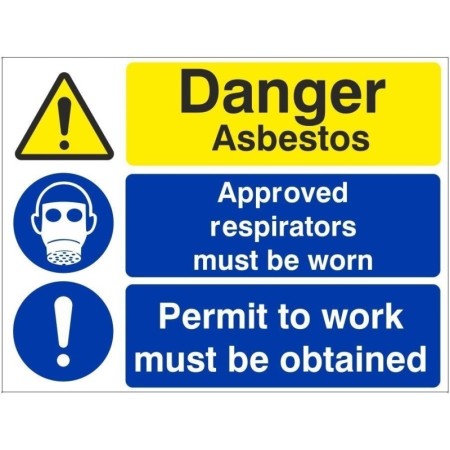 Danger asbestos approved respirators must be worn sign with warning and mandatory symbols