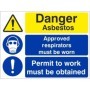 Danger asbestos approved respirators must be worn sign with warning and mandatory symbols