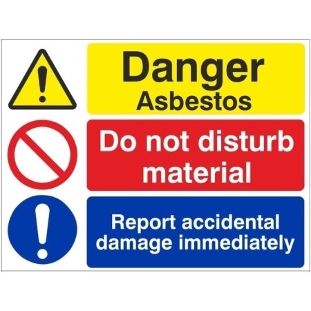 Danger asbestos do not disturb material sign with warning and prohibition symbols