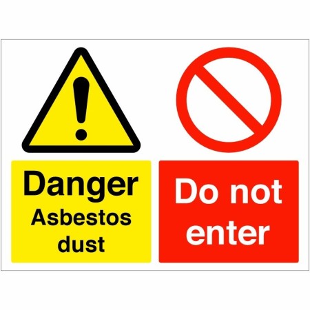 Danger asbestos dust do not enter sign with warning and prohibition symbols