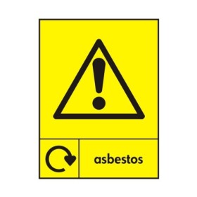 Asbestos recycling sign with warning symbol for hazardous waste areas
