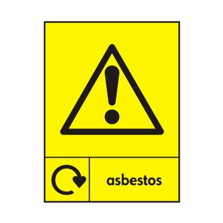 Asbestos recycling sign with warning symbol for hazardous waste areas