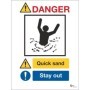 Danger quicksand stay away safety sign with warning symbol and pictogram