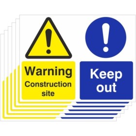 Pack of 6 warning construction site keep out signs with hazard and access restriction symbols