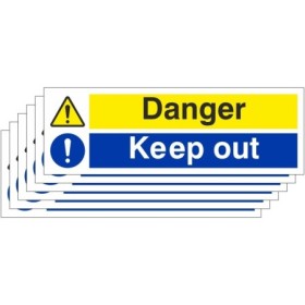 Pack of 6 danger keep out warning signs for hazardous restricted areas