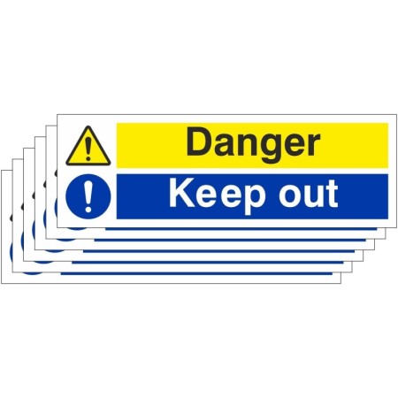Pack of 6 danger keep out warning signs for hazardous restricted areas