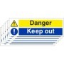 Pack of 6 danger keep out warning signs for hazardous restricted areas
