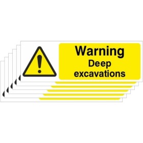 Warning Deep Excavations safety sign with hazard symbol
