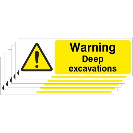 Warning Deep Excavations safety sign with hazard symbol