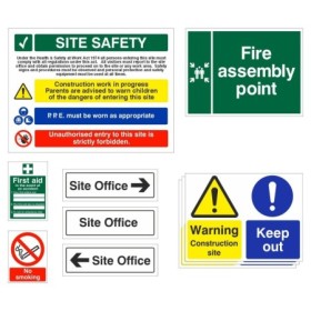 Pack of 10 construction site safety signs with warning