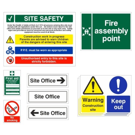 Pack of 10 construction site safety signs with warning
