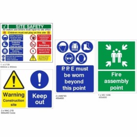 Budget construction safety signs pack including PPE