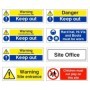 Pack of 8 construction site safety signs with warning and mandatory messages