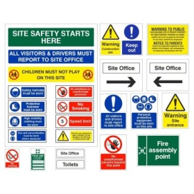 Pack of 30 essential construction site safety signs with warning