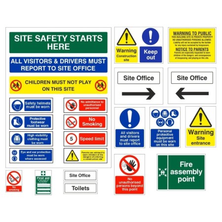 Pack of 30 essential construction site safety signs with warning