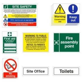 Pack of construction site safety signs including warning