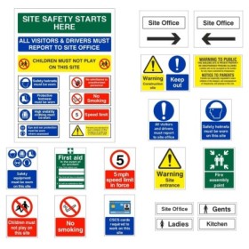 Pack of 50 construction site safety signs with mixed warning