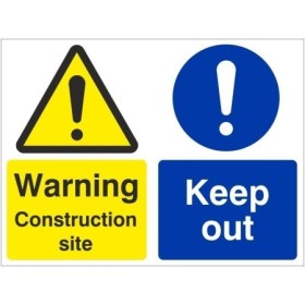 Warning construction site keep out sign with hazard and access restriction symbols