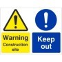 Warning construction site keep out sign with hazard and access restriction symbols