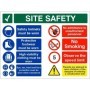 Safety starts here site safety multi message safety board with PPE and workplace safety instructions
