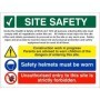 Site safety sign with PPE instructions and restricted access warning messages